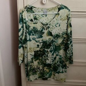 CHICO’S Green Watercolor Floral Layering Top Tee Size 3 (U.S. Size XL)